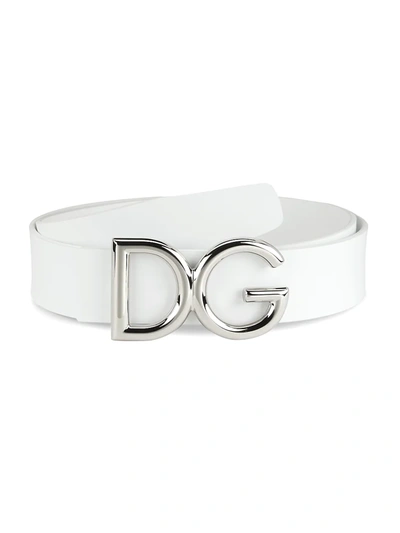 【関税＆送料込み】Dolce & Gabbana White Leather Belt Calfskin belt with DG logo in White for Women