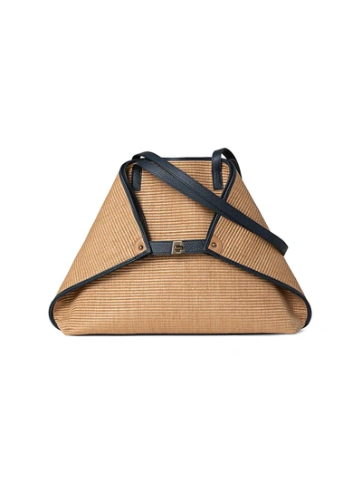 Akris Ai Medium Bicolor Raffia Tote Bag In Camel/denim