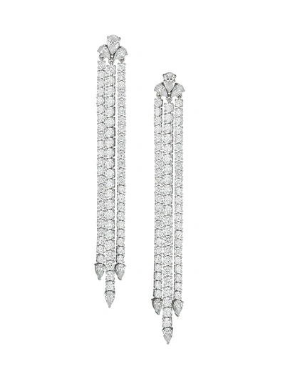 Adriana Orsini Daytime Rhodium-plated Linear Fringe Earrings In Silver