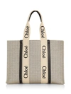 Chloé Large Woody Canvas Tote In White Black