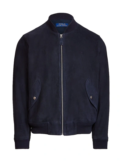 Polo Ralph Lauren Gunners Suede Bomber Jacket In Collection Navy