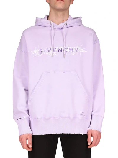 Givenchy Men's Barbed Wire Logo Hoodie Sweatshirt In Lilac