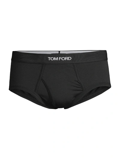 Tom Ford Logo Jacquard Waist Cotton Stretch Briefs Pack Of 2 In Black