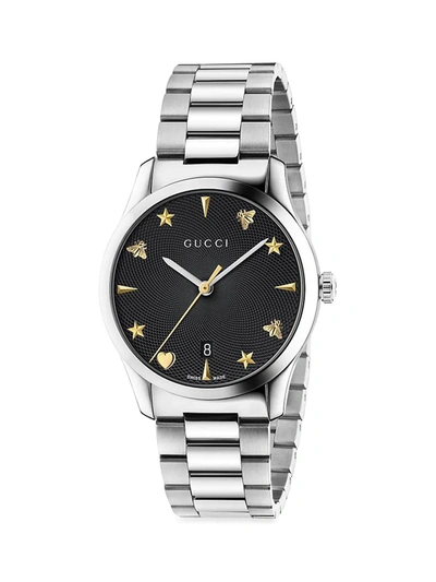 Gucci G-timeless Stainless Steel Bracelet Watch In Black