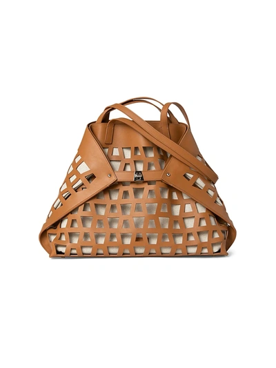 Akris Medium Ai Trapezoid Cutout Leather Shoulder Bag In Cuoio/stucco