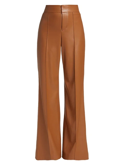 Alice And Olivia Dylan High Waist Wide Leg Faux Leather Pants In Camel