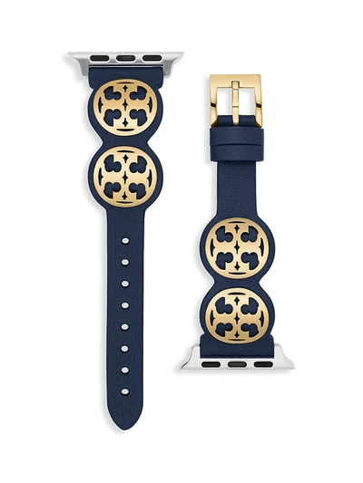 Tory Burch Miller Leather Apple Watch Strap In Blue