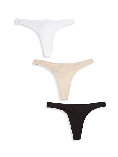 Skin Pack Of Three Organic Pima-cotton Thongs In Black White
