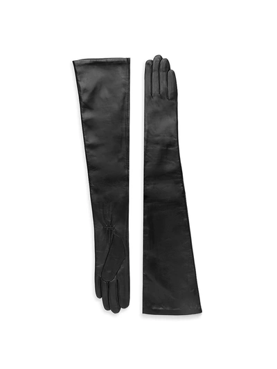 Carolina Amato Leather Elbow Length Gloves In Black