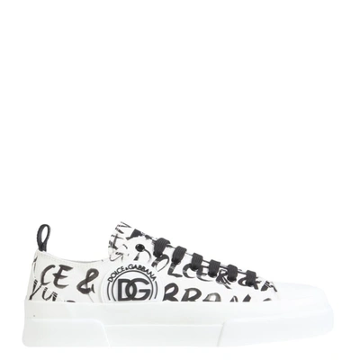 Pre-owned Dolce & Gabbana White/black Calfskin Nappa Portofino Light Sneakers Size It 43