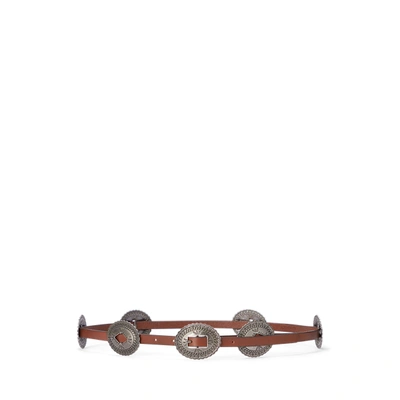 Ralph Lauren Leather Concho Skinny Belt In Cuoio