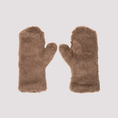 Max Mara Camel Teddy Mittens In Brown
