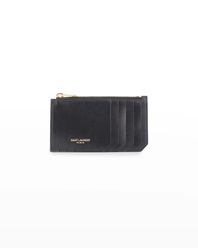 Saint Laurent Zip Fragment Leather Card Case In Black