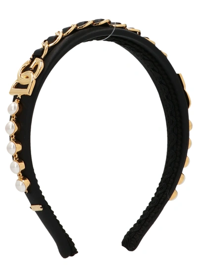 Dolce & Gabbana Logo Embellished Headband In Black