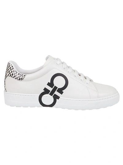 Ferragamo Number Bicolor Gancini Low-top Sneakers In White