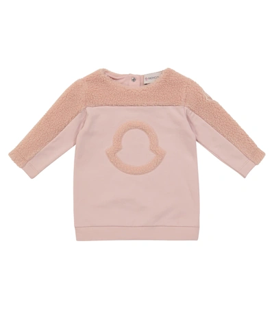 Moncler Girl's Fleece Logo Long-sleeve Sweater Dress In Pastel Pink