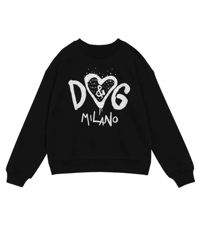 Dolce & Gabbana Babies' Heart Logo Cotton Sweatshirt In Black