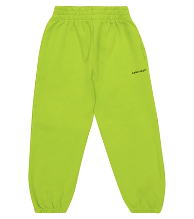 Balenciaga Kids' Logo棉质针织运动裤 In Green