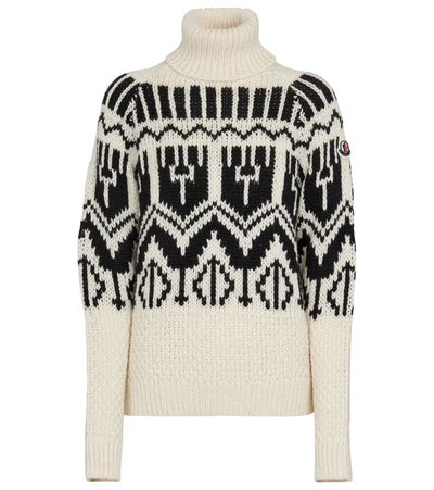 Moncler Intarsia Wool-blend Turtleneck Sweater In Cream