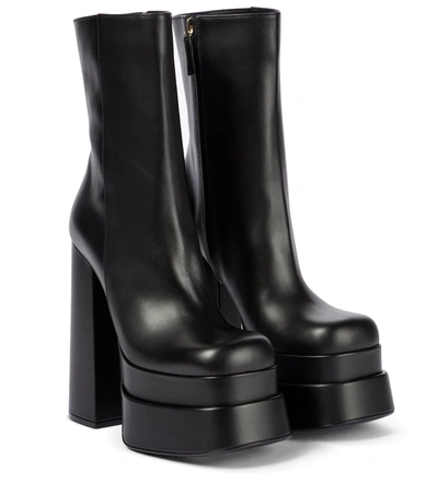 Versace Intrico Leather Platform Ankle Boots In Black
