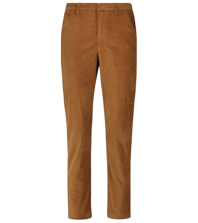 7 For All Mankind High-rise Cotton-blend Velvet Pants In Brown
