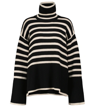 Totême Toteme Striped Wool Cotton Turtleneck In Nero