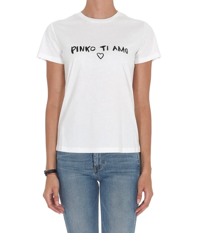 Pinko T-shirt With Lettering Embroidery In White,black