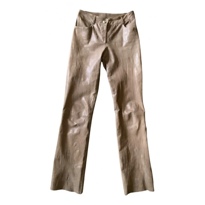 Pre-owned Chanel Leather Straight Pants In Brown