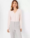 Ann Taylor Mixed Media Pleat Front Top In Pink Dune