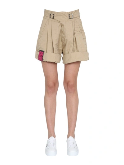 Dsquared2 High-waisted Cargo Shorts With Double Buckle In Brown