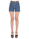 Moschino Short With Teddy Embroideredcotton Denim Short With Teddy Embroidered In Denim