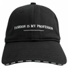 VETEMENTS BLACK EMBROIDERED  FASHION IS MY PROFESSION CAP,UA52CA300B/1052