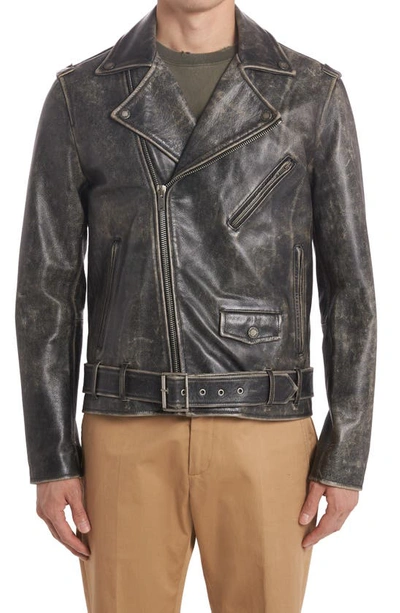 GOLDEN GOOSE DISTRESSED LEATHER MOTO JACKET,GMP00297.P000647.90100