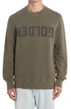 Golden Goose Crew Neck Archibald Sweatshirt With Vintage Logo In Dusty Olive