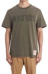 Golden Goose Distressed Cotton Graphic Tee In Dusty Olive