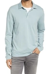 Vince Stripe Long Sleeve Sueded Pima Cotton Polo In Washed Tidewater