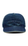 MIU MIU WOMEN'S LOGO-DETAILED DENIM BASEBALL CAP