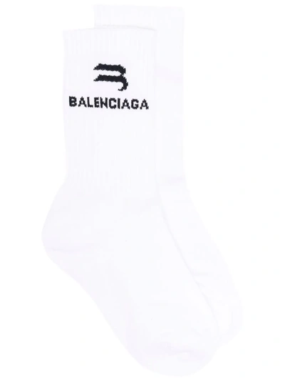 Balenciaga Intarsia-logo Ribbed Socks In White