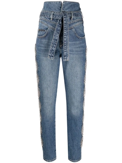 Philipp Plein Saint Tropez Embellished High Rise Jeans In Blue