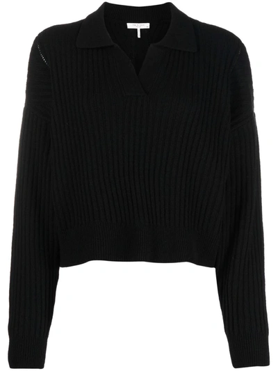 Rag & Bone Maxine Ribbed Merino Wool-blend Polo Shirt In Black
