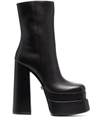 Versace 155mm Platform Leather Ankle Boots In Nero