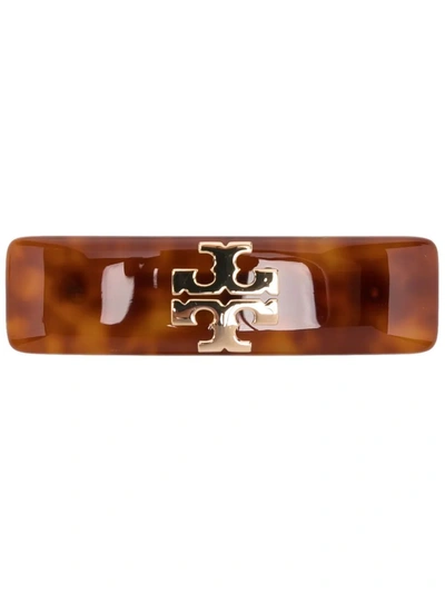 Tory Burch Logo Hair Clip In Brown