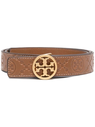 Tory Burch Embossed Logo Leather Belt In Brown