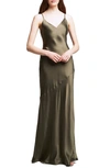 L Agence Serita Silk Charmeuse Maxi Slipdress In Ivy Green