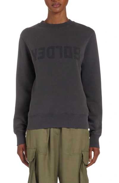 Golden Goose Upside Down Logo Long Sleeve Cotton Sweatshirt Dress In Distressed Anthracite