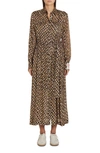 Golden Goose Belted Leopard-print Metallic Fil Coupé Chiffon Midi Shirt Dress In Tannin/ Black/ Gold
