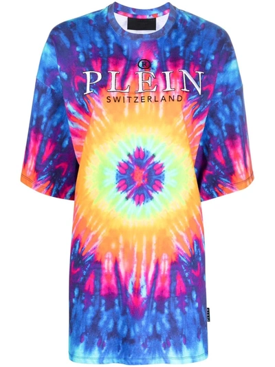 Philipp Plein Tie Dye-print T-shirt Dress In Blue