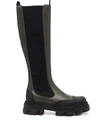 Ganni Chelsea High Leather Boots In Green