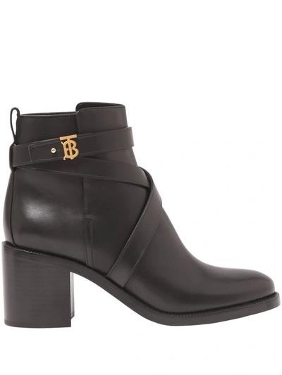 Burberry Logo-embellished Leather Ankle Boots In Black