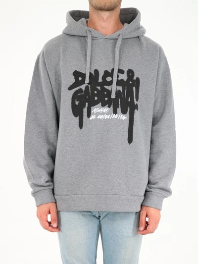 Dolce & Gabbana Logo-print Jersey Hooded Sweatshirt In Grey
